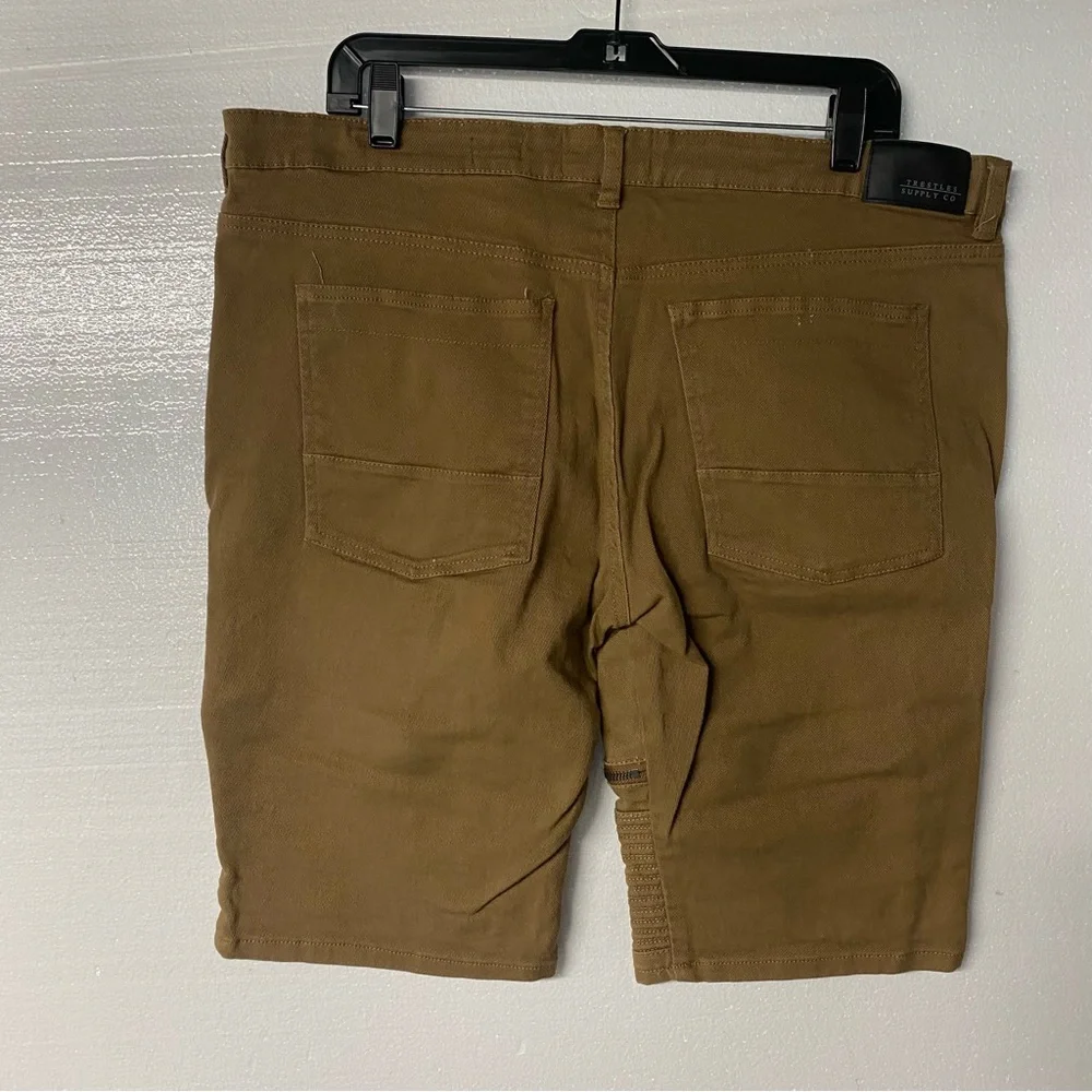 Trestle Supply Shorts Men Size 38W Tan Retro Zipper 11 inch Denim Skater Skinny